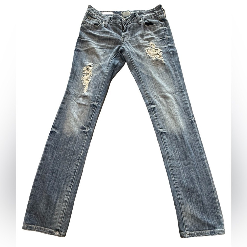 Decree Skinny Jeans Distressed Embellished Sequin Patch Medium Wash Blue Size 5